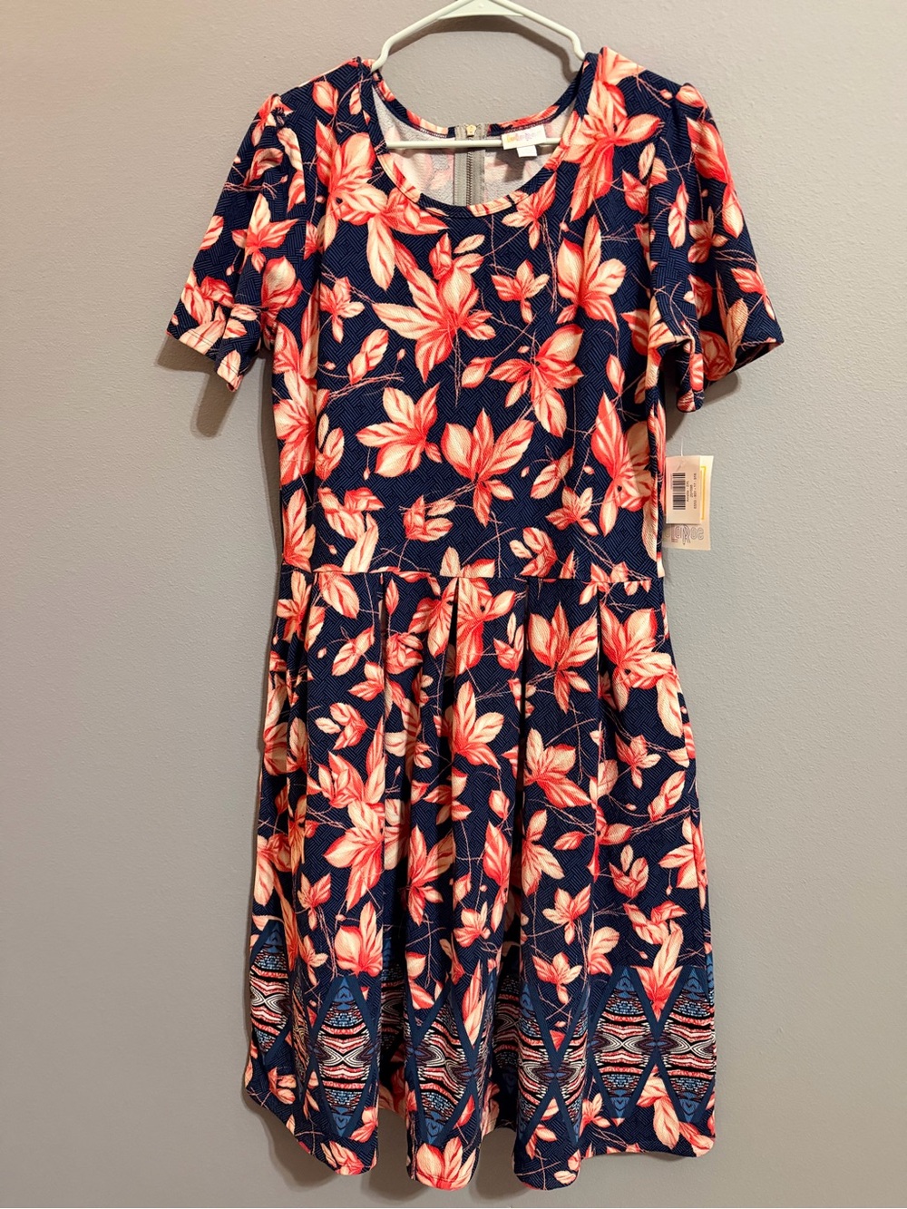 LuLaRoe Amelia Floral Fit-and-Flare Dress with Coral Blossoms